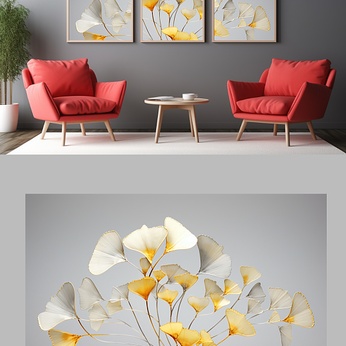 Metallic Texture Simple Luxury Ginkgo Leaf Interior Decoration Painting