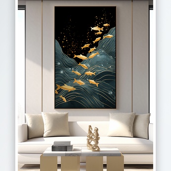 Light luxury gold foil annual surplus carp koi carp interior decorative painting