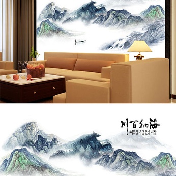 Ink Painting Landscape Painting Ink Painting Landscape Haina Baichuan Background Wall