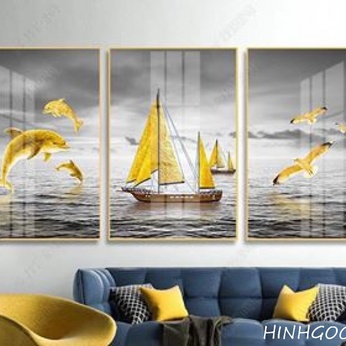 Ship painting file and yellow spot gray background sea - HG1015