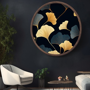 Blue Gold Vintage Light Luxury Ginkgo Leaf Decorative Painting