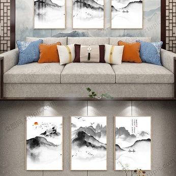 Abstract Ink Landscape New Chinese Triple Decorative Painting Atmospheric Mountains and Rivers