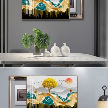 New Chinese style modern light luxury abstract line fortune tree electric meter box decorative painting