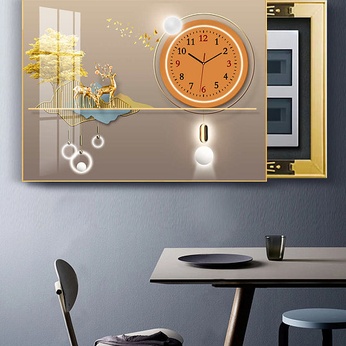 Modern Light Luxury Gold Deer Fortune Tree Clock Electric Meter Box Painting