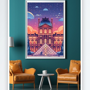 Landmarks Decorative Paintings in Foreign Cities in the Flat Style of the Louvre, France