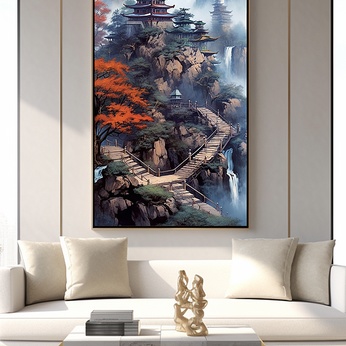 Ancient Temple Landscape Modern Chinese Decorative Painting