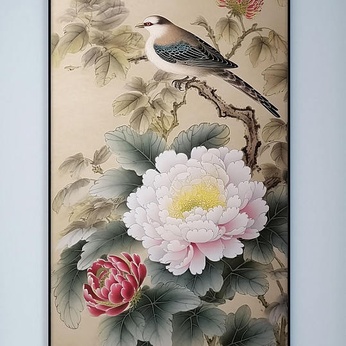 Sparrow White Peony Flower Pencil Chinese Decorative Painting