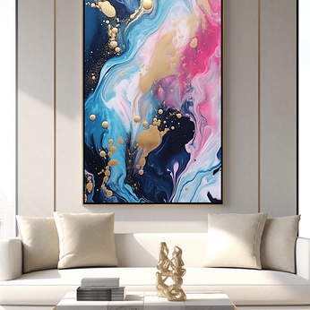 Contrasting Pink Blue Smoke Modern Platinum Fluid Abstract Decoration Studio