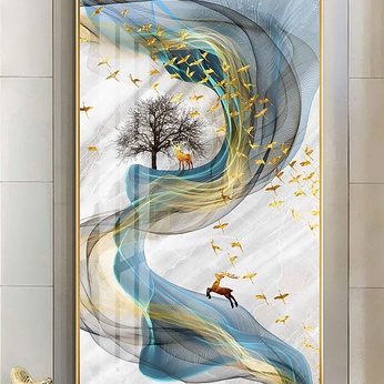 New Chinese Abstract Line Elk Marble Entrance Painting