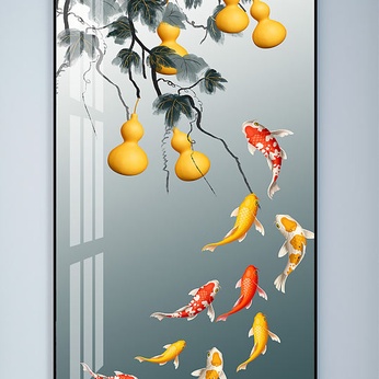 Five Blessings Linmen Nine Fish Figure Golden Gourd Decorative Painting Entrance