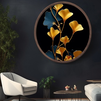 Blue Gold Light Luxury European Ginkgo Leaf Interior Decoration Painting