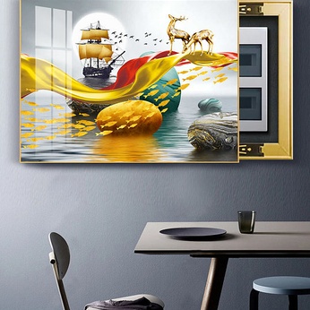 Modern Light Luxury Stone to Run Golden Deer Sailboat Electric Meter Box Painting