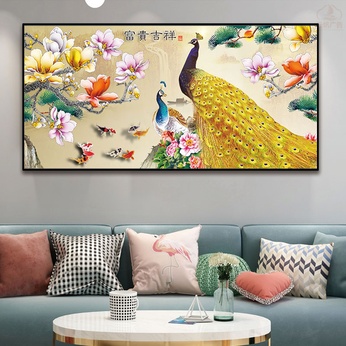 File of paintings featuring peacocks, magnolia flowers, and fish - C415921