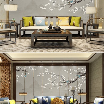 Original Innovative Chinese Pencil Flower and Bird Background Wall Decoration Painting