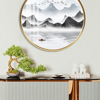 Circular Decorative Painting New Chinese Mural Painting Ink Hanging Landscape Painting Background Wall Painting