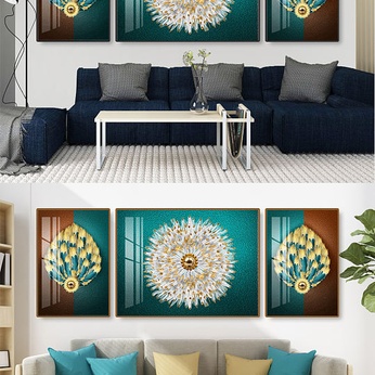 Golden Feather Light Luxury Triple Decorative Painting