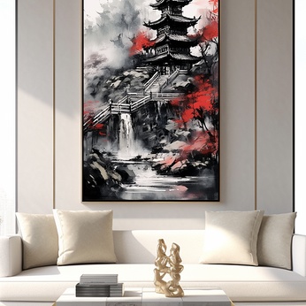 Hand-painted Pavilion Inked Chinese Style Interior Decorative Painting