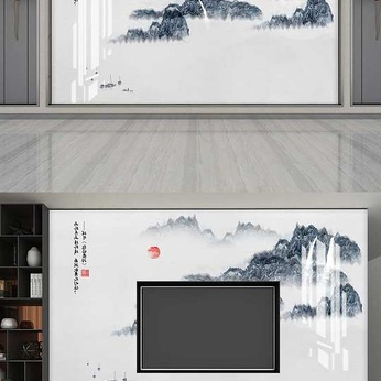 New Chinese Zen landscape background wall