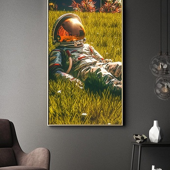 Romantic Lawn Space Astronaut Illustration Decorative Painting