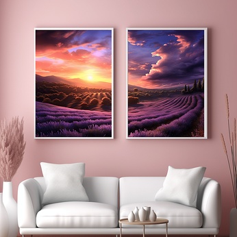 Romantic Sunset Purple Sunset Lavender Flower Sea Decorative Painting