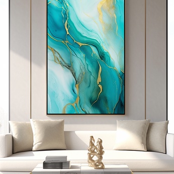 Gradient Green White Modern Gilded Fluid Abstract Decoration Studio