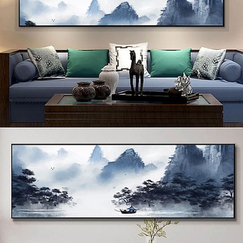 Hand-painted Chinese Fengshui Inked Landscape Painting Decorative Painting New Chinese Decorative Painting