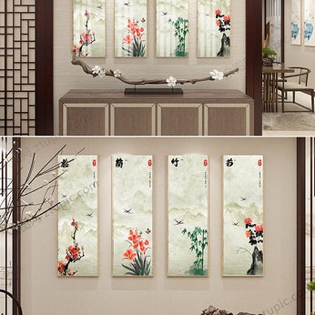 Meilan bamboo chrysanthemum quadruple decorative painting