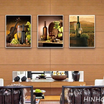 File set of 3 wine paintings decorating the dining room - HG3003