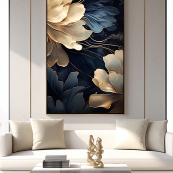 Blue gold elegant romantic atmosphere living room decorative painting