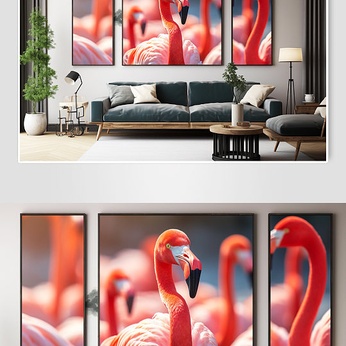 Red fashion flamingo animal ins wind combination decorative painting