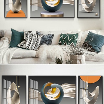 Modern light luxury three-dimensional geometric metallic decorative painting