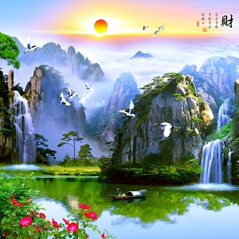 File of River and Mountain Landscape Paintings - ZS-070