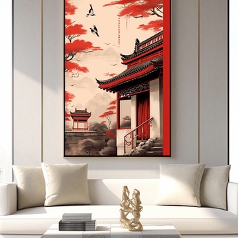 Simple Chinese Red Wall Living Room Decorative Painting