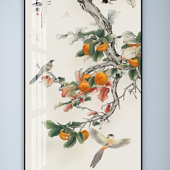 Chinese Bird Flower Fragrance Eyebrow-tipped Flower and Bird Decorative Painting