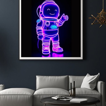 Neon Light Robot Q Edition Space Astronaut Model Decorative Painting