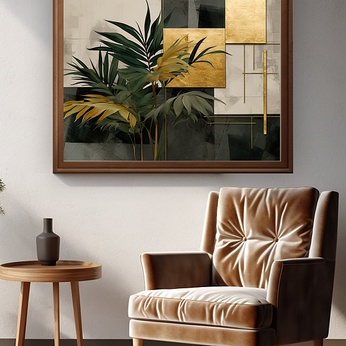 Geometric Greenery Gold Foil Elegant Simple Interior Decoration Painting