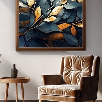 Blue Gold Abstract Leaf Decorative Painting Indoor Entrance Living Room Decorative Painting