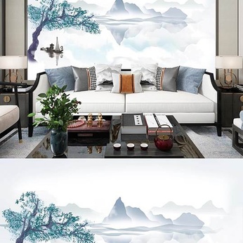 chinese landscape painting background wall sofa tv background wall