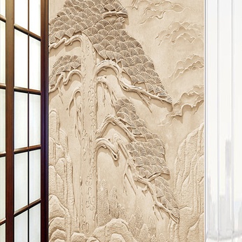 Embossed landscape welcome pine pane entrance partition picture