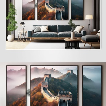 Decorative painting of the scenery of the Great Wall of Beijing surrounded by clouds