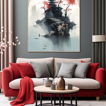 Mood Red New Chinese Ink Decorative Interior Painting