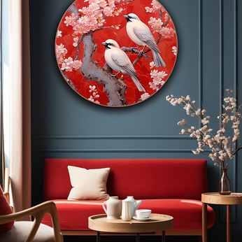 Red Plum Tree Branch Flower Bird Interior Decoration Painting