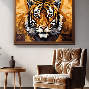 Lattice Animal Geometric Animal Tiger Flat Interior Decoration Painting