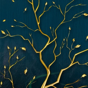 Yellow Tree Painting File on a Black Background - HG116