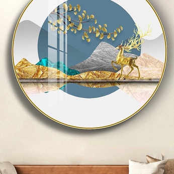 Modern Light Luxury Elk Ginkgo Leaf Round Decorative Painting