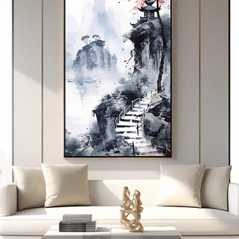 Hand-painted landscape ink Chinese style interior decorative painting