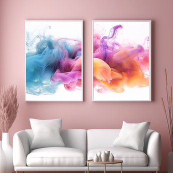 Gradient Pink Color Smoke Abstract Living Room Decorative Painting