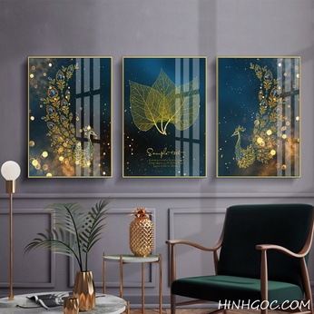 Modern gold leaf and peacock picture file - HG1031