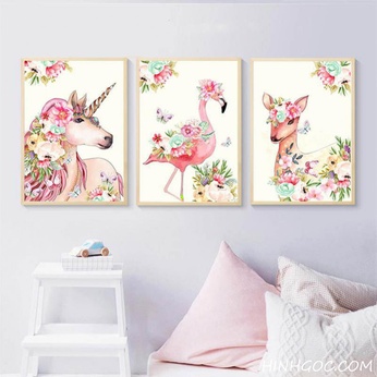 Hand painted watercolor cute animals and flowers file - OP17610936