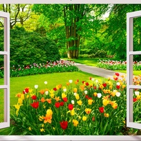 Tulip garden landscape window painting file - CS0002